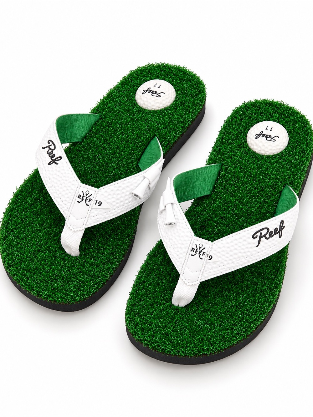 Reef Golf Turf Flip Flops Size 11 Green White Golf Ball Sandals Golfing Outfit